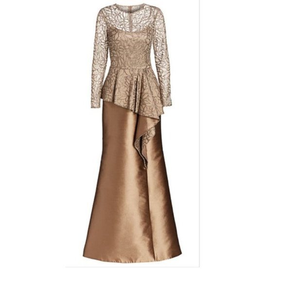 Teri Jon Lace & Gazar A-line Champagne Gown. - Picture 2 of 5